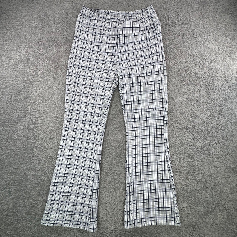 Angel Cult Black White Plaid Flare Pants High Waisted Stretch Leggings Size L
